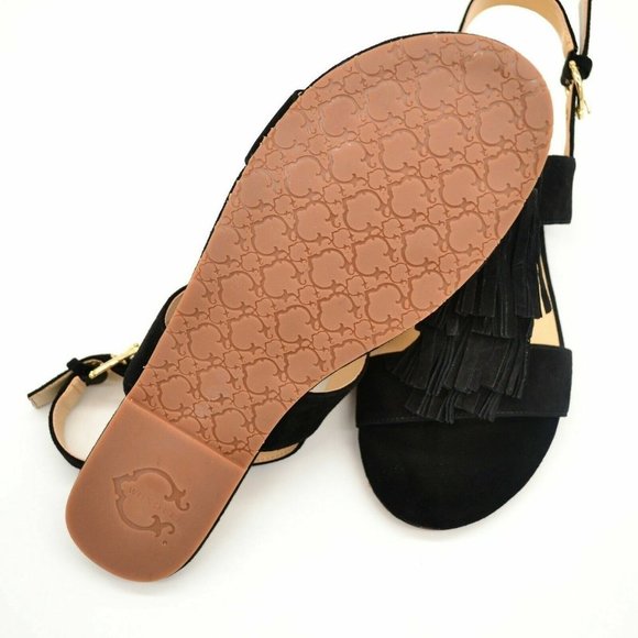 C Wonder Womens Jessica Fringed Sandal Sz 6.5M Black Suede Buckle Back Strap NEW - Picture 5 of 6
